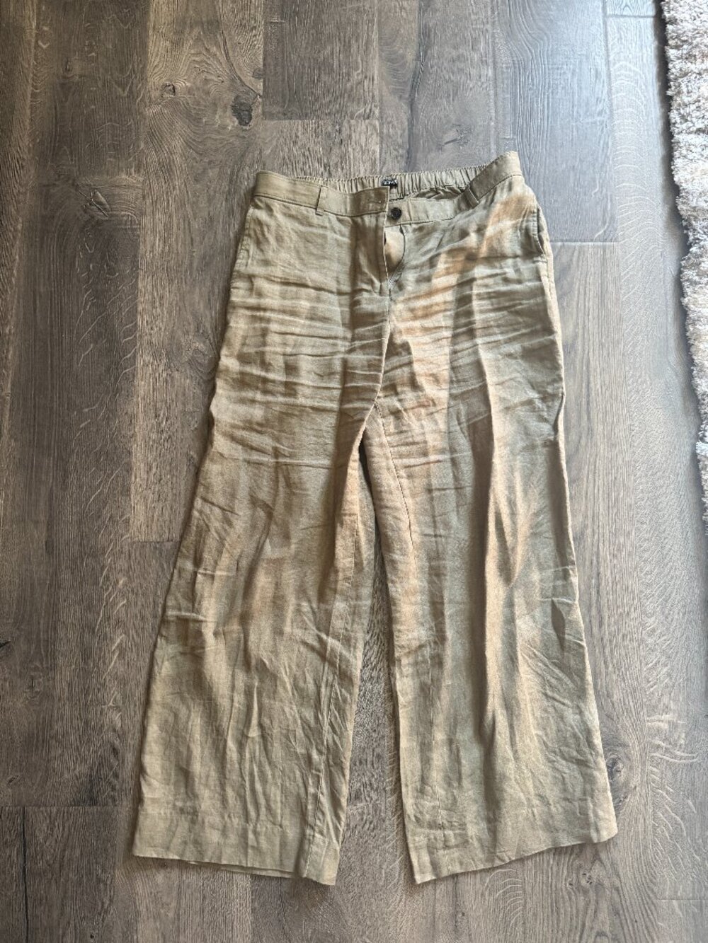 J.Crew 100% Linen Wide Leg Trouser Pants Khaki Tan Size L
